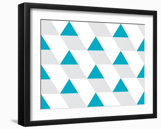 Blue and Gray Triangular Prism Seamless Pattern on White. Triangle Geometric Pattern. Modern Stylis-Aine-Framed Art Print