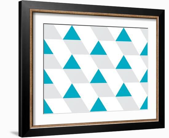 Blue and Gray Triangular Prism Seamless Pattern on White. Triangle Geometric Pattern. Modern Stylis-Aine-Framed Art Print