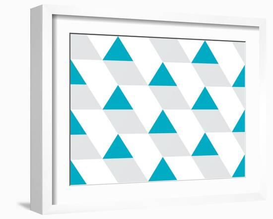 Blue and Gray Triangular Prism Seamless Pattern on White. Triangle Geometric Pattern. Modern Stylis-Aine-Framed Art Print