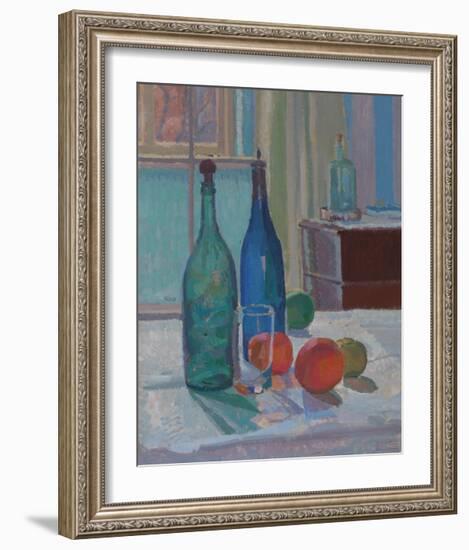 Blue and Green Bottles and Oranges-Spencer Frederick Gore-Framed Premium Giclee Print