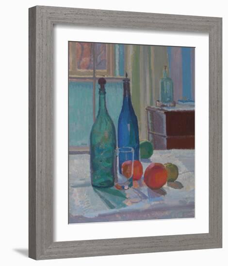 Blue and Green Bottles and Oranges-Spencer Frederick Gore-Framed Premium Giclee Print