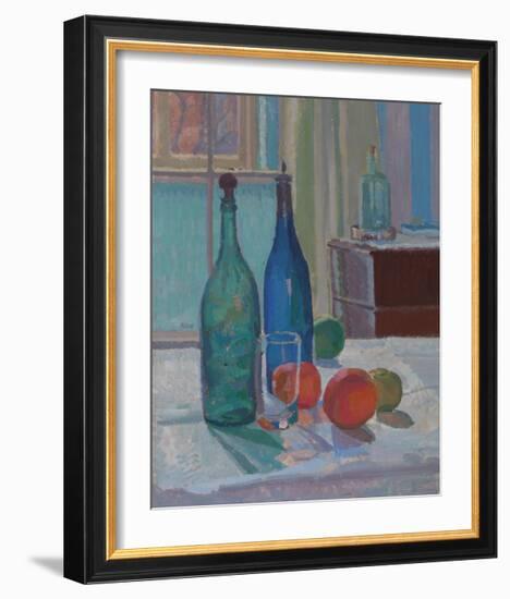 Blue and Green Bottles and Oranges-Spencer Frederick Gore-Framed Premium Giclee Print