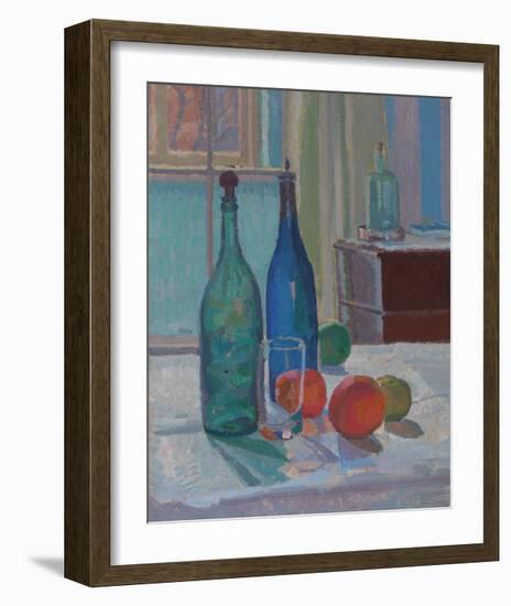 Blue and Green Bottles and Oranges-Spencer Frederick Gore-Framed Premium Giclee Print