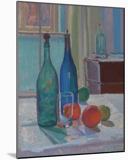 Blue and Green Bottles and Oranges-Spencer Frederick Gore-Mounted Premium Giclee Print