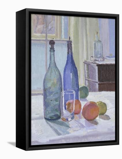 Blue and Green Bottles and Oranges-Spencer Frederick Gore-Framed Premier Image Canvas