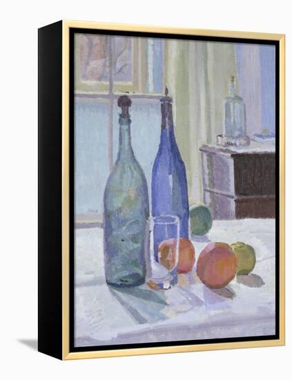 Blue and Green Bottles and Oranges-Spencer Frederick Gore-Framed Premier Image Canvas
