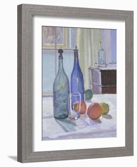 Blue and Green Bottles and Oranges-Spencer Frederick Gore-Framed Giclee Print