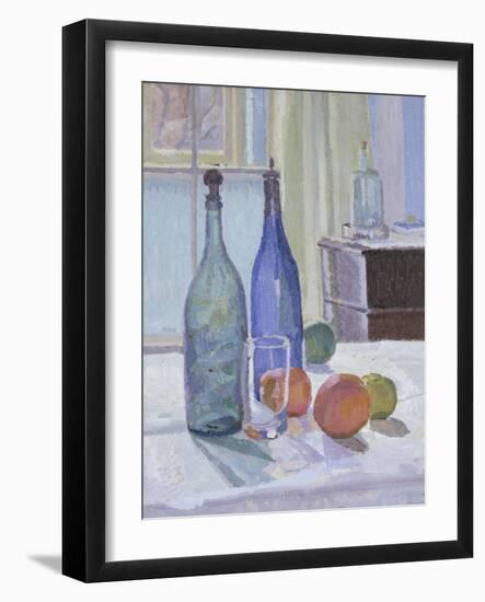 Blue and Green Bottles and Oranges-Spencer Frederick Gore-Framed Giclee Print