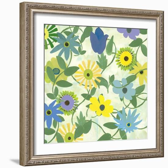 Blue and Green Flowers-Jan Weiss-Framed Art Print