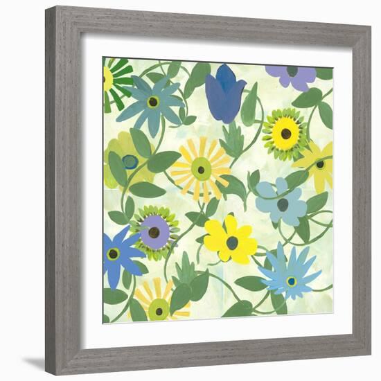 Blue and Green Flowers-Jan Weiss-Framed Art Print