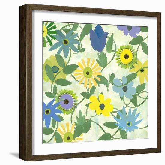 Blue and Green Flowers-Jan Weiss-Framed Art Print