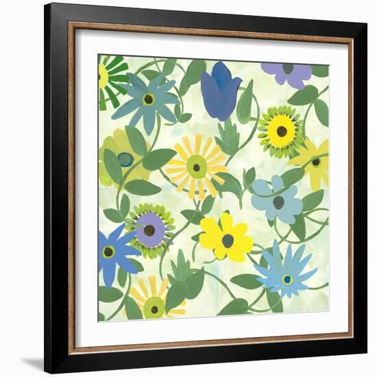 Blue and Green Flowers-Jan Weiss-Framed Art Print