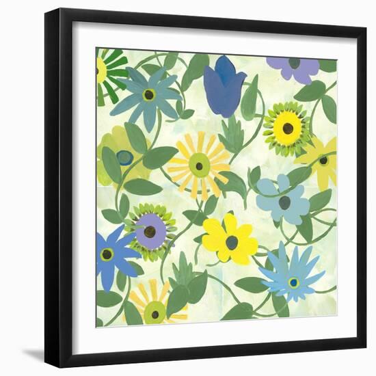 Blue and Green Flowers-Jan Weiss-Framed Art Print