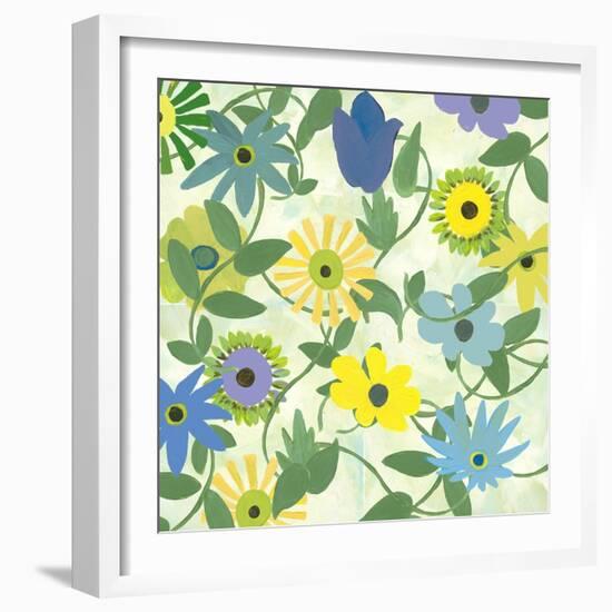 Blue and Green Flowers-Jan Weiss-Framed Art Print