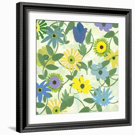 Blue and Green Flowers-Jan Weiss-Framed Art Print