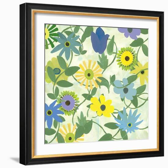 Blue and Green Flowers-Jan Weiss-Framed Art Print