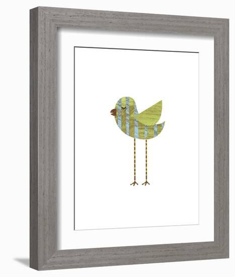 Blue and Green Striped Bird-John W^ Golden-Framed Art Print