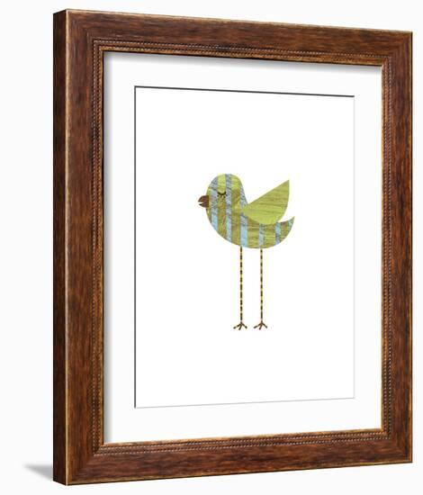 Blue and Green Striped Bird-John W^ Golden-Framed Art Print