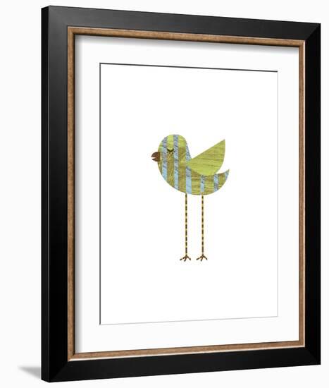 Blue and Green Striped Bird-John W^ Golden-Framed Art Print