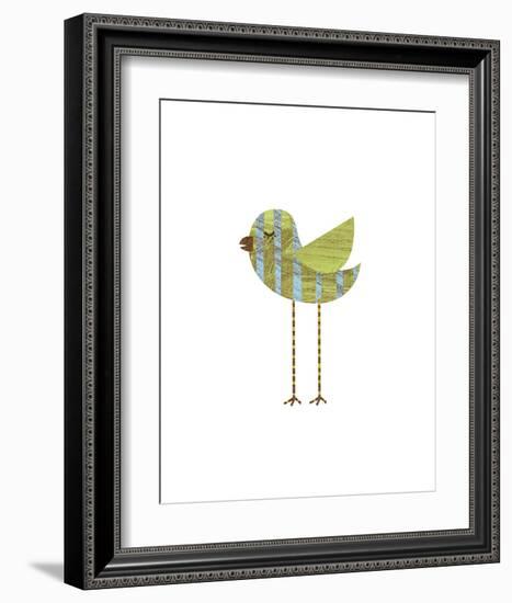 Blue and Green Striped Bird-John W^ Golden-Framed Art Print