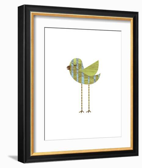 Blue and Green Striped Bird-John W^ Golden-Framed Art Print