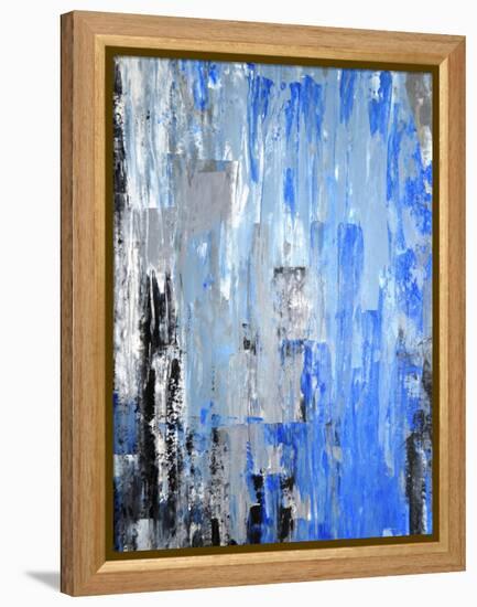 Blue And Grey Abstract Art Painting-T30Gallery-Framed Stretched Canvas