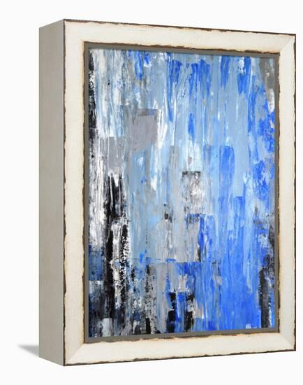 Blue And Grey Abstract Art Painting-T30Gallery-Framed Stretched Canvas