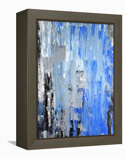 Blue And Grey Abstract Art Painting-T30Gallery-Framed Stretched Canvas