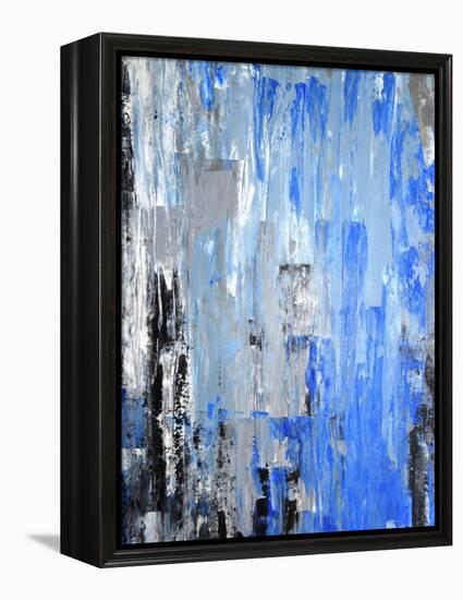 Blue And Grey Abstract Art Painting-T30Gallery-Framed Stretched Canvas