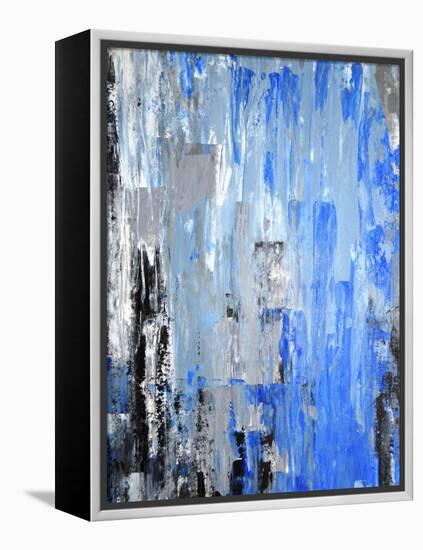 Blue And Grey Abstract Art Painting-T30Gallery-Framed Stretched Canvas