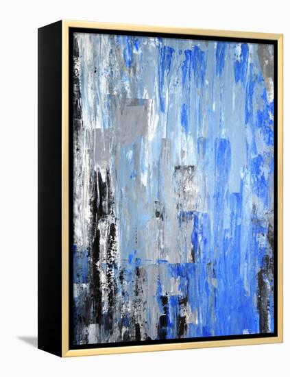 Blue And Grey Abstract Art Painting-T30Gallery-Framed Stretched Canvas