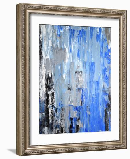 Blue And Grey Abstract Art Painting-T30Gallery-Framed Art Print