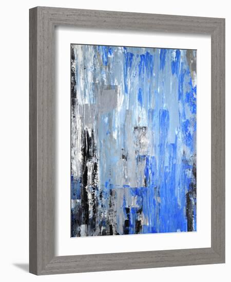 Blue And Grey Abstract Art Painting-T30Gallery-Framed Art Print