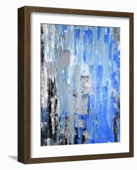 Blue And Grey Abstract Art Painting-T30Gallery-Framed Art Print