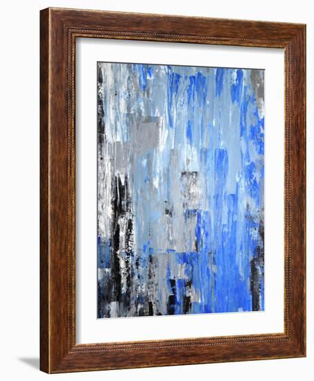 Blue And Grey Abstract Art Painting-T30Gallery-Framed Art Print