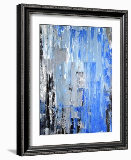 Blue And Grey Abstract Art Painting-T30Gallery-Framed Art Print