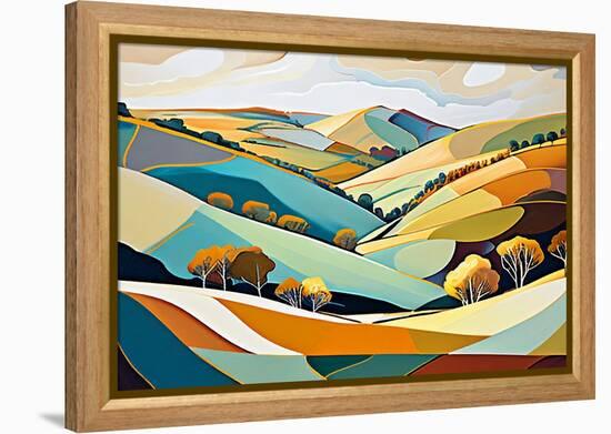 Blue and Ochre Hills-Avril Anouilh-Framed Stretched Canvas