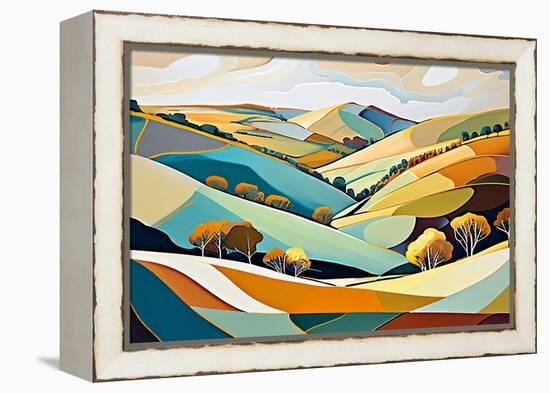 Blue and Ochre Hills-Avril Anouilh-Framed Stretched Canvas