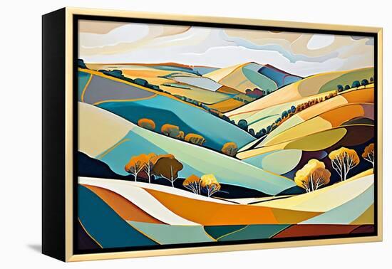 Blue and Ochre Hills-Avril Anouilh-Framed Stretched Canvas