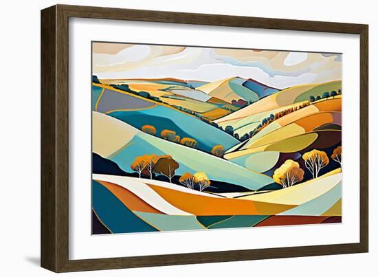 Blue and Ochre Hills-Avril Anouilh-Framed Art Print