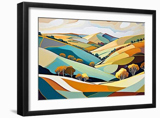 Blue and Ochre Hills-Avril Anouilh-Framed Art Print