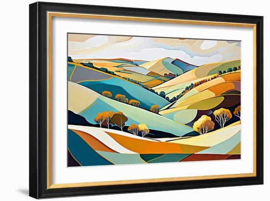 Blue and Ochre Hills-Avril Anouilh-Framed Art Print