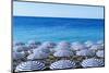 Blue and white beach parasols, Nice, Alpes Maritimes, Cote d'Azur, Provence, France, Mediterranean,-Fraser Hall-Mounted Photographic Print