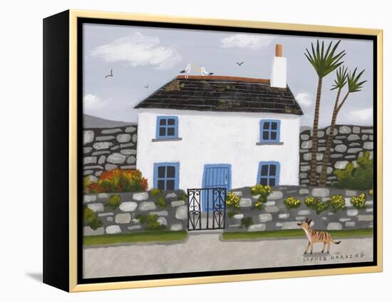 Blue and White House, Whippet and Gulls-Sophie Harding-Framed Premier Image Canvas