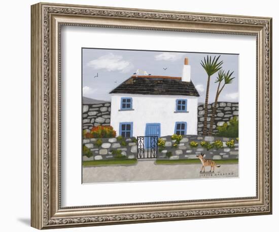 Blue and White House, Whippet and Gulls-Sophie Harding-Framed Giclee Print