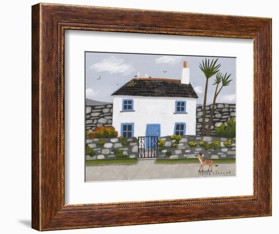 Blue and White House, Whippet and Gulls-Sophie Harding-Framed Giclee Print