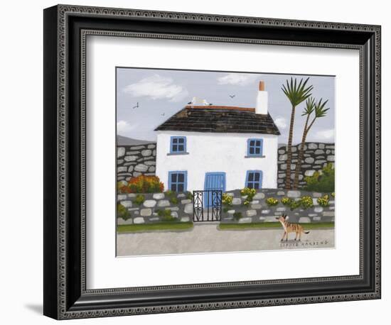 Blue and White House, Whippet and Gulls-Sophie Harding-Framed Giclee Print