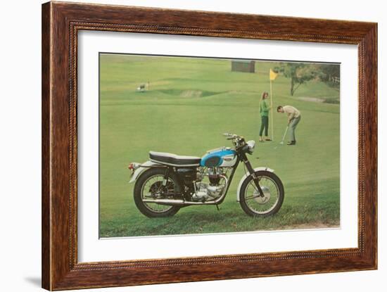 Blue and White Motorcycle at the Golf Course-null-Framed Art Print