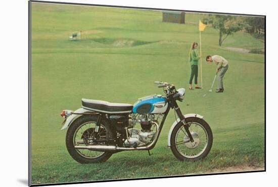 Blue and White Motorcycle at the Golf Course-null-Mounted Art Print