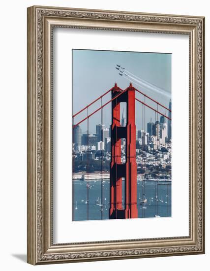 Blue Angels Fly at Golden Gate Bridge, San Francisco-Vincent James-Framed Photographic Print